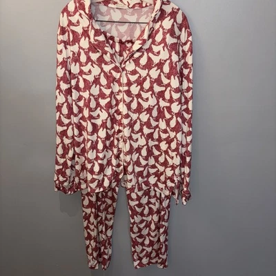 Pijama para mujer estampado de pollo 2 piezas parte superior inferior rojo blanco corcho divertido cómodo para mujer 2XL Foto 1 de 4
