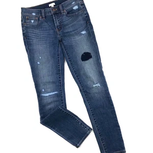 J. Crew Factory Distressed Jeans Skinny Stretch C7846 Womens Sz 25 Blue Patch - Picture 1 of 9