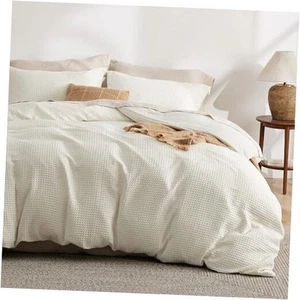 Luxury Waffle Duvet Cover King Size - Textured Duvet Cover Set, Soft, - Picture 1 of 7