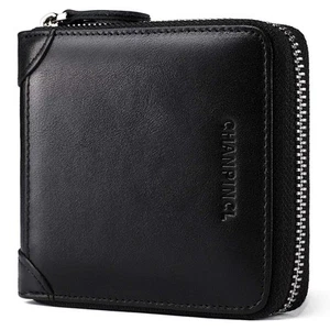 Mens Genuine Leather Zipper Wallet RFID Secure Large Capacity Double Fold Mul... - Picture 1 of 6