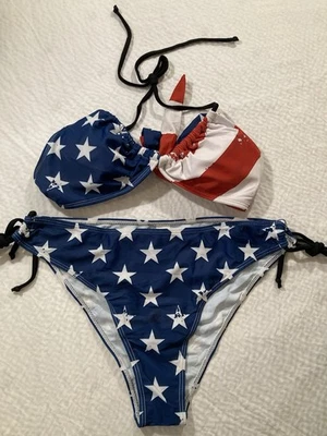 NEW Women's 2 Piece American Flag Bikini Size L (u12) - Image 1 of 4