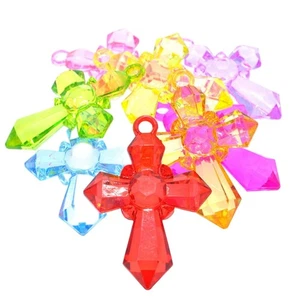 50pcs Mixed Color Transparent Acrylic Cross Charm Pendants 1.1"/28mm Kids Craft - Picture 1 of 9