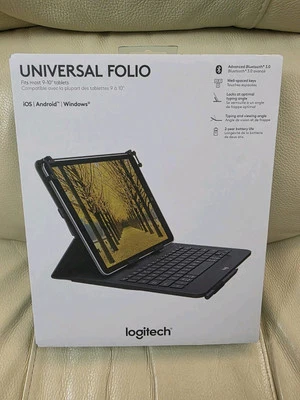NEW Logitech Universal Folio Keyboard Case 9-10" Tablet Wireless Bluetooth - Image 1 of 4