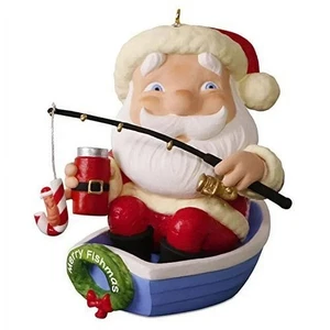 RARE Vtg 2017 Hallmark MERRY FISHMAS SANTA Christmas Keepsake Ornament ~ Fishing - Picture 1 of 11