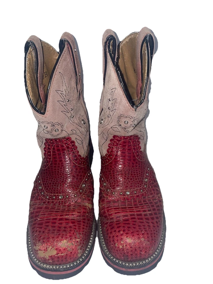 Ariat Fat Baby Boots Womens 8.5 B Red Alligator Print Cowgirl Western 14709 Y2K - Image 1 of 4