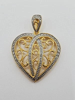 签名 RL 漂亮纹理 2 色纯银金银心形吊坠 — 第 1/4 张图片