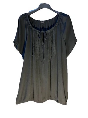 Blusa Torrid Feminina Toda Preta Manga Curta Pregas Renda Camponesa Top Média 2 - Imagem 1 de 4