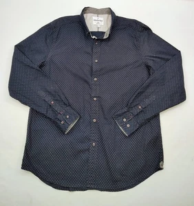 Mens International Report Button Down Shirt Long Sleeve Sz L Navy Blue Geometric - Picture 1 of 5