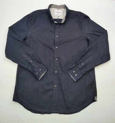 Mens International Report Button Down Shirt Long Sleeve Sz L Navy Blue Geometric - Image 1 of 4