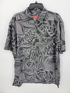 Woodys Retro Lounge Hawaiian Shirt Mens XXL Black Gray Leaves Short Sleeve - Picture 1 of 9