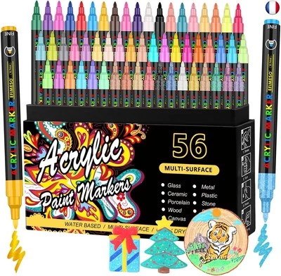 Efimeso Set De 56 Crayons De Feutre Acrylique Pour La Peinture De Roches, - Photo 1/4