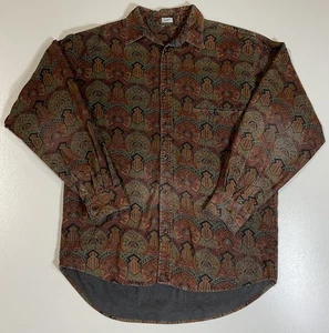 Vintage Creme Geometrisch Cord Knopfleiste Gr. M/L Erdton Neuheit Herbst 90er - Bild 1 von 8