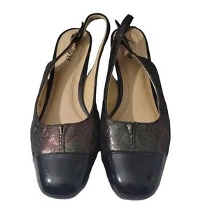 Trotters Womens Slingback Dea Block Heels Shoes Black Leather Round Toe 8.5 N - Picture 1 of 4