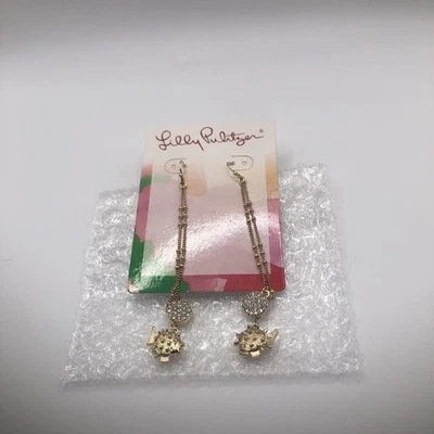 Lilly Pulitzer Earrings Gold Tone Dangle Pierced Fish Rhinestone - Image 1 of 4