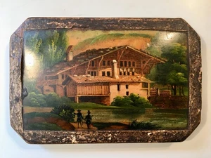 Miniatur Malerei / Lackdosen -Deckel / evtl. Stobwasser / Pappmache' / 19. Jhd. - Bild 1 von 6