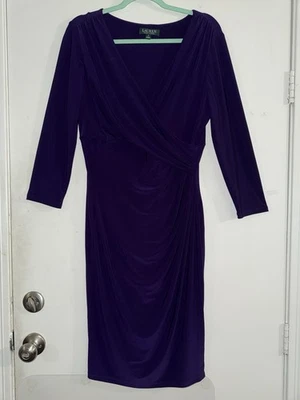Vestido Lauren Ralph Lauren * Talla 12 * Púrpura Cuello en V Acanalado Foto 1 de 3