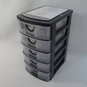 5 Drawer Mini Storage Stackable Desktop Organizer Unit Black / Clear Plastic - Picture 1 of 5