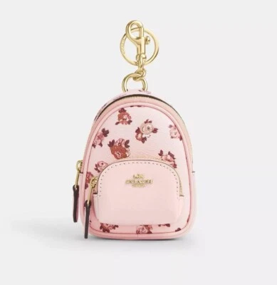 Coach Mini Court Backpack Bag Charm With Rosette Print CAA68 NWT Pink Multi - Image 1 of 4