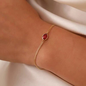 14K Gold Ruby Bracelet, 14K Real Gold Ruby Bracelet, Handmade Oval Ruby Bracelet - Picture 1 of 7