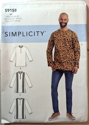Simplicity S9158 BB Sz 44-52 Mens Shirt Long Sleeves Half Battoned Placket Uncut - Image 1 of 3