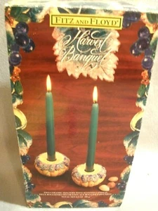 VINTAGE PAIR~FITZ and FLOYD HARVEST BANQUET CERAMIC CANDLE HOLDERS W/CANDLES~IOB - Picture 1 of 5