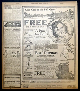 1913 Chicago Newspaper Page - Very Rare Bull Durham Christy Mathewson Fan Ad - Picture 1 of 1