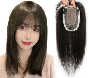 Clip In 100% Remy Human Hair Topper Hairpiece Toupee with Bangs For Loss Hair - Bild 1 von 8