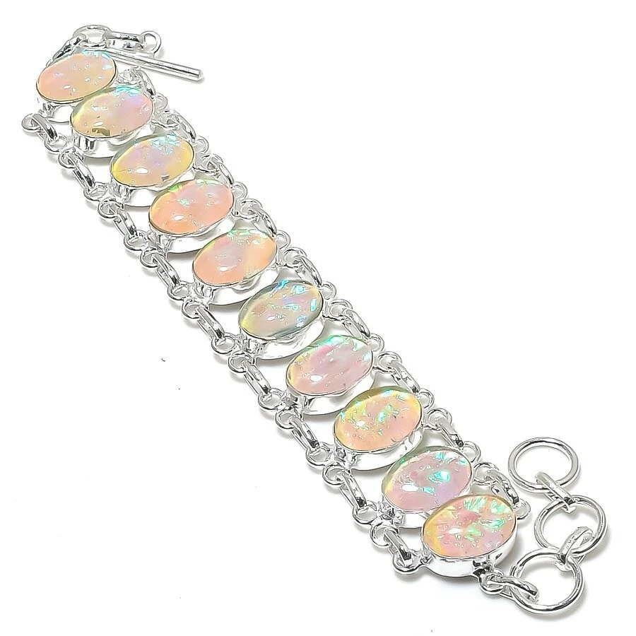 Triplet Opal Gemstone Handmade 925 Sterling Silver Jewelry Bracelet Size 7-8" - Image 1 of 1