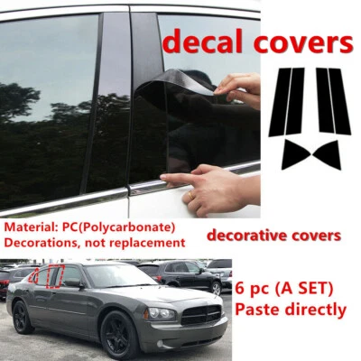 Door Window Trim Gloss Black Cover For Dodge Charger 2006-2010 6Pcs Pillar Posts - Image 1 of 4
