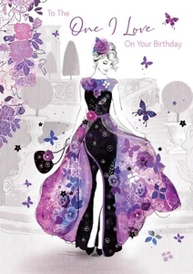 One I Love Birthday Card Dress Bag & Diamante Happy Lovely Greeting - Picture 1 of 2