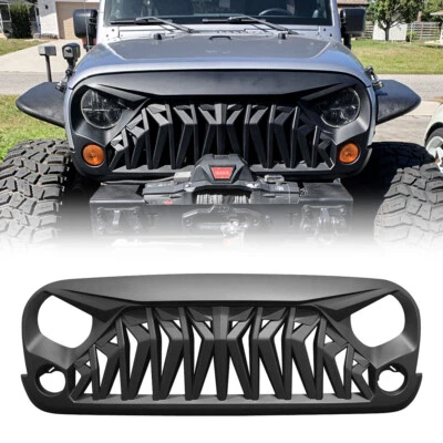 Front Bumper Grille Shark Grill for 2007-2018 Jeep Wrangler JK JKU Matte Black Foto 1 de 4