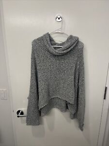 Free People Grey Oversized Cowl Neck Sweater Size Small Slouchy Drop Sleeve Soft