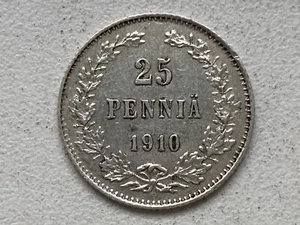 Russia/Finlandia Argento 25 Penniä 1910 RARO Condizione AU - Foto 1 di 2
