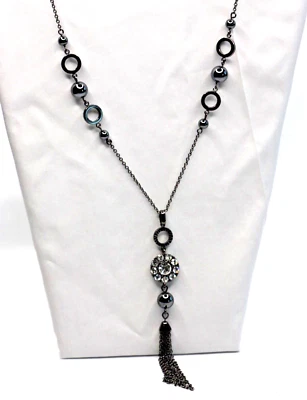 Collar de cadena de metal firmado Lia Sophia Gun con diamantes de imitación anillos redondos cuentas Foto 1 de 4