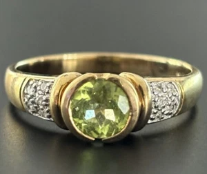 9ct 375 Yellow Gold 0.85ct Peridot and Diamond Ring, Size R, US 8.75 - Picture 1 of 5