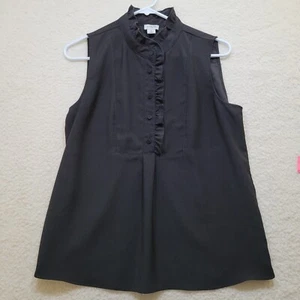 Women's J. Crew Sleeveless Ruffle Neck Black Button Up Front Size 6 Pre-owned - Picture 1 of 10