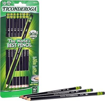 TICONDEROGA Pencils, Wood-Cased Graphite #2 HB Soft Pre-Sharpened, Black 10-PACK • 8.35$