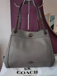 Coach Large Grey Leather Edie Turnlock Shoulder Bag Handbag VGC.🌼.... - Picture 1 of 14