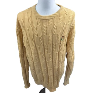 Chaps Ralph Lauren 100% Cotton Yellow Cableknit Crewneck Sweater Medium - Picture 1 of 5