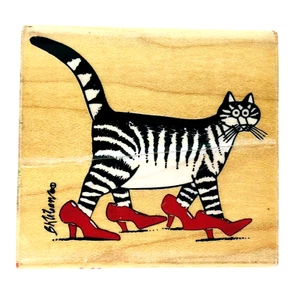 Vintage B Kliban Cat Kitty Rubber Stamp Red Shoes Retired Stampede - Picture 1 of 5