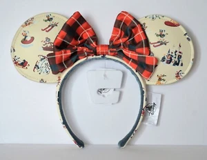 Disney Parks Minnie Mouse Christmas Holiday Skiing Headband Ears New - Picture 1 of 4