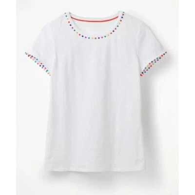 BODEN (KIDS) charlie pom trim jersey shirt in white size 11-12 years Kid New Nwt - Image 1 of 4