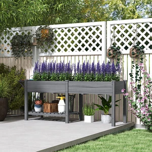 Fir Wood Wooden Planter Flower Shelf Wood Planter Box Gray - Picture 1 of 7