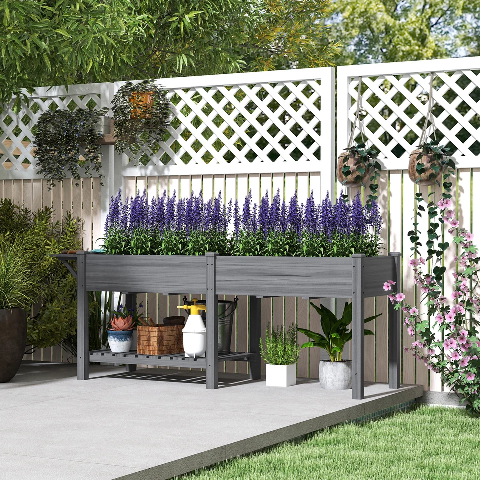 Fir Wood Wooden Planter Flower Shelf Wood Planter Box Gray - Image 1 of 4