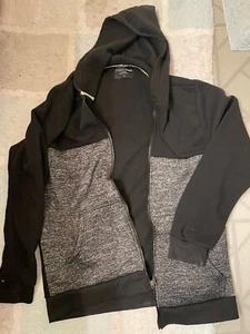Straight Faded Casual Zipper Jacket Long Sleeve Hoodie Mens L Large Black Gray - Picture 1 of 5