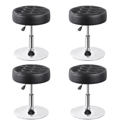 4PCS Adjustable Swivel Makeup Ottoman Stool Round Vanity Stool For Bedroom Black - Image 1 of 4
