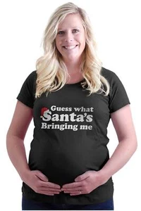 Guess What Santa's Bringing Me Expecting Womens Maternity Pregnancy T Shirts - Picture 1 of 7