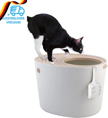 BESUCHE DEN IRIS OHYAMA-STORE Iris Ohyama Katzenklo Mit Schaufel, Bis 7 Kg, Weiß/Beige, Mit Deckel, Katzentoil