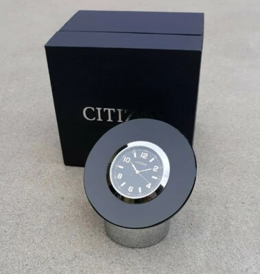New Citizen Black Glass and Metal Base 4" Table Clock NIB - Image 1 of 4
