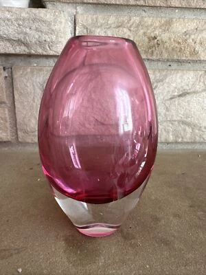 Elegant Robust Crystal Egg-shaped Mouth-blown glass Vase  pink  6” Tall vintage - Image 1 of 4
